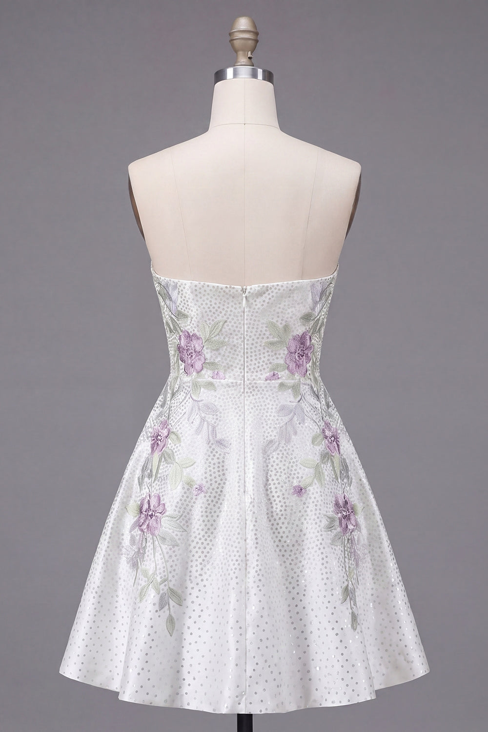 A-Line Sweetheart White Floral Homecoming Dress with Beading