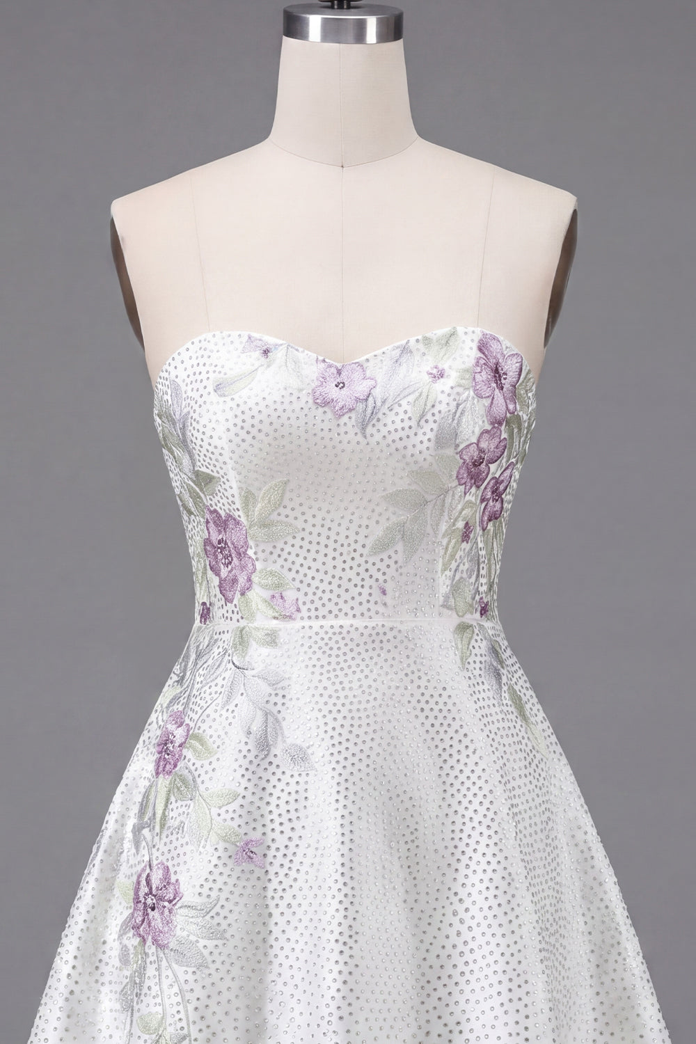 A-Line Sweetheart White Floral Homecoming Dress with Beading