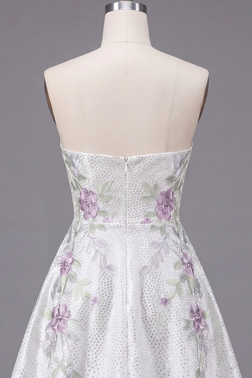 A-Line Sweetheart White Floral Homecoming Dress with Beading