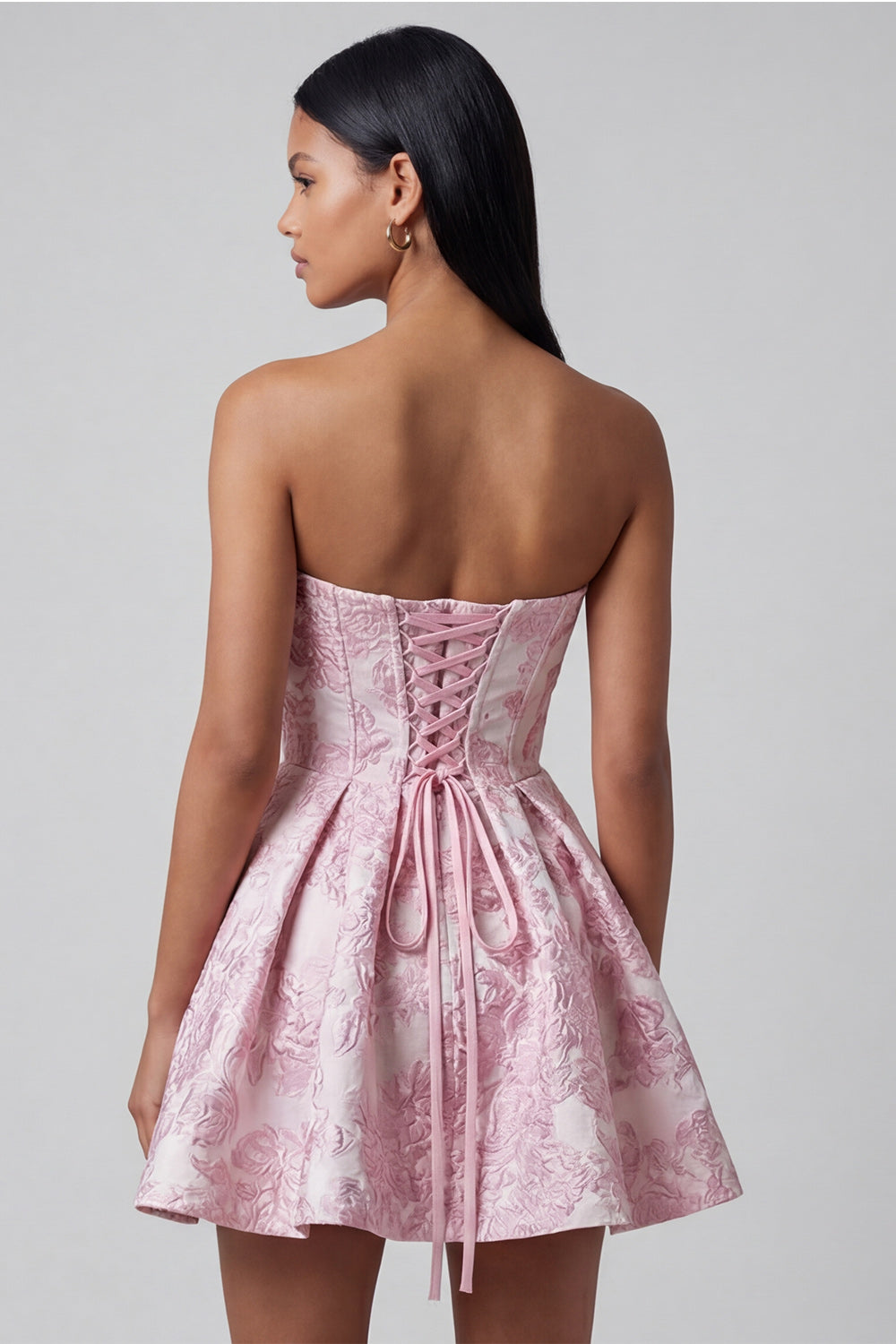 A-Line Pink Jacquard Sweetheart Ruffled Mini Homecoming Dress With Bow