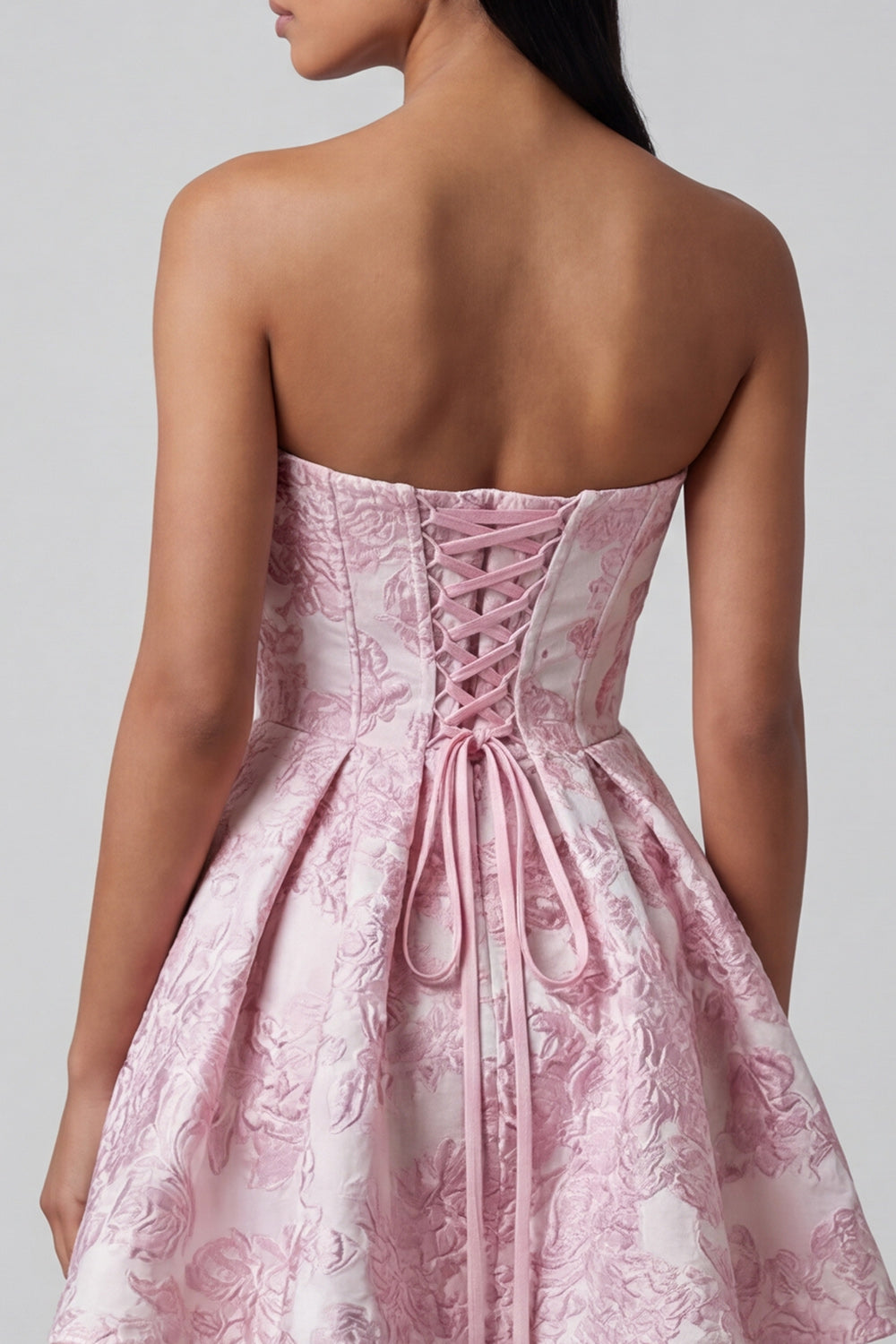 A-Line Pink Jacquard Sweetheart Ruffled Mini Homecoming Dress With Bow