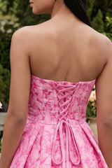 A-Line Fuchsia Sweetheart Jacquard Ruffled Mini Homecoming Dress With Bow