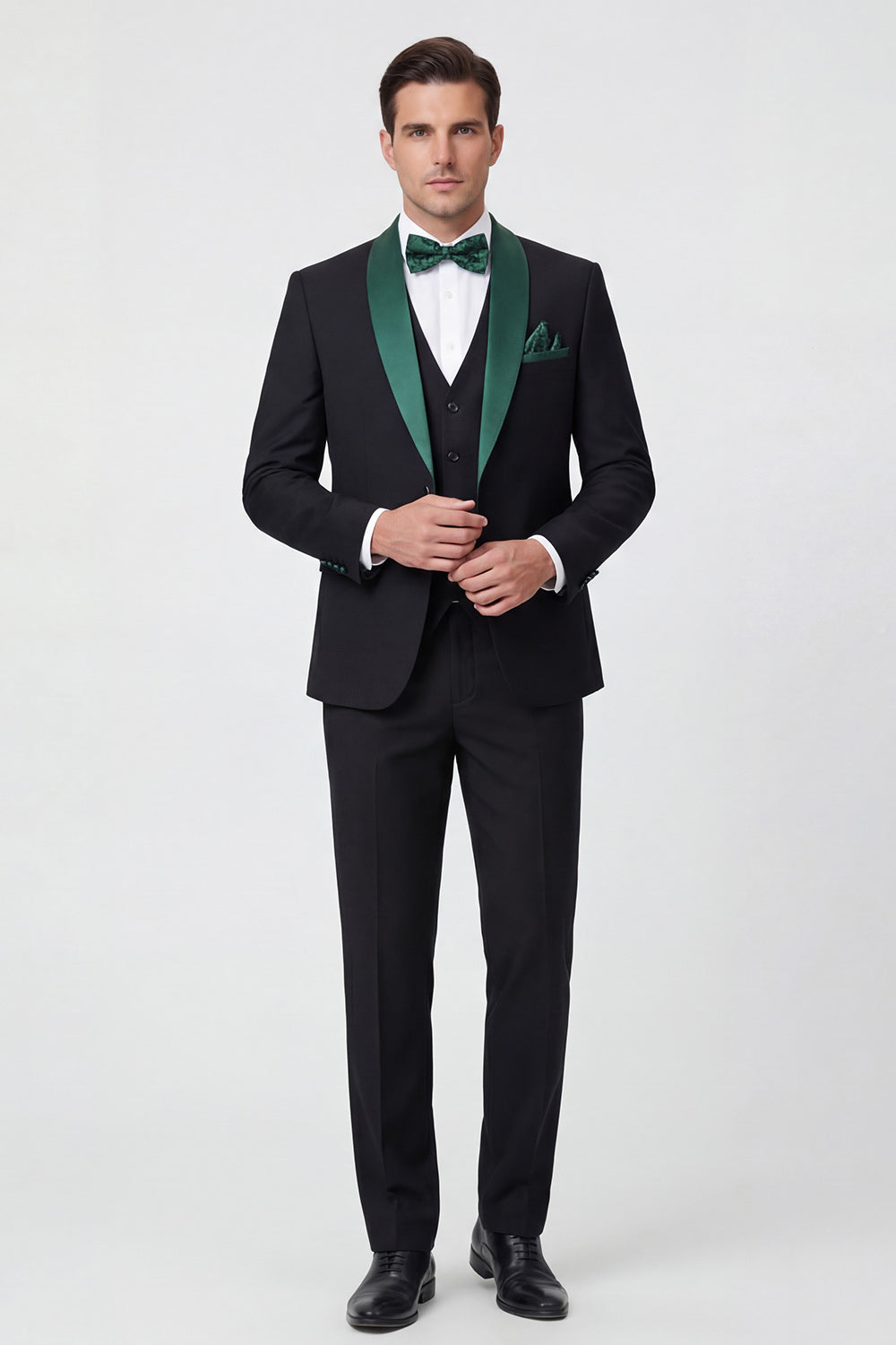 3 Piece Shawl Lapel Dark Green One Button Men's Prom Suits