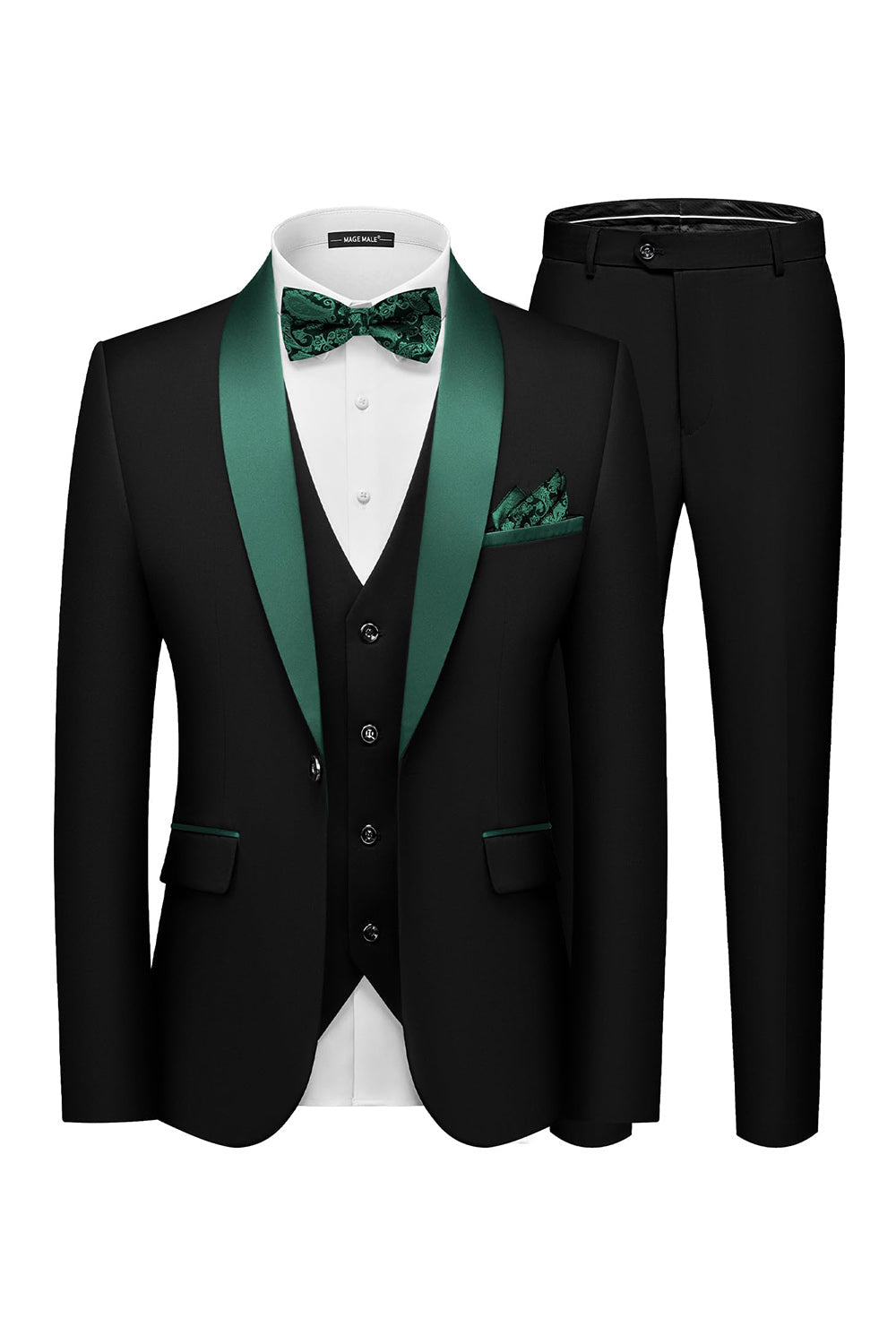 3 Piece Shawl Lapel Dark Green One Button Men's Prom Suits