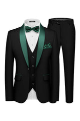 3 Piece Shawl Lapel Dark Green One Button Men's Prom Suits