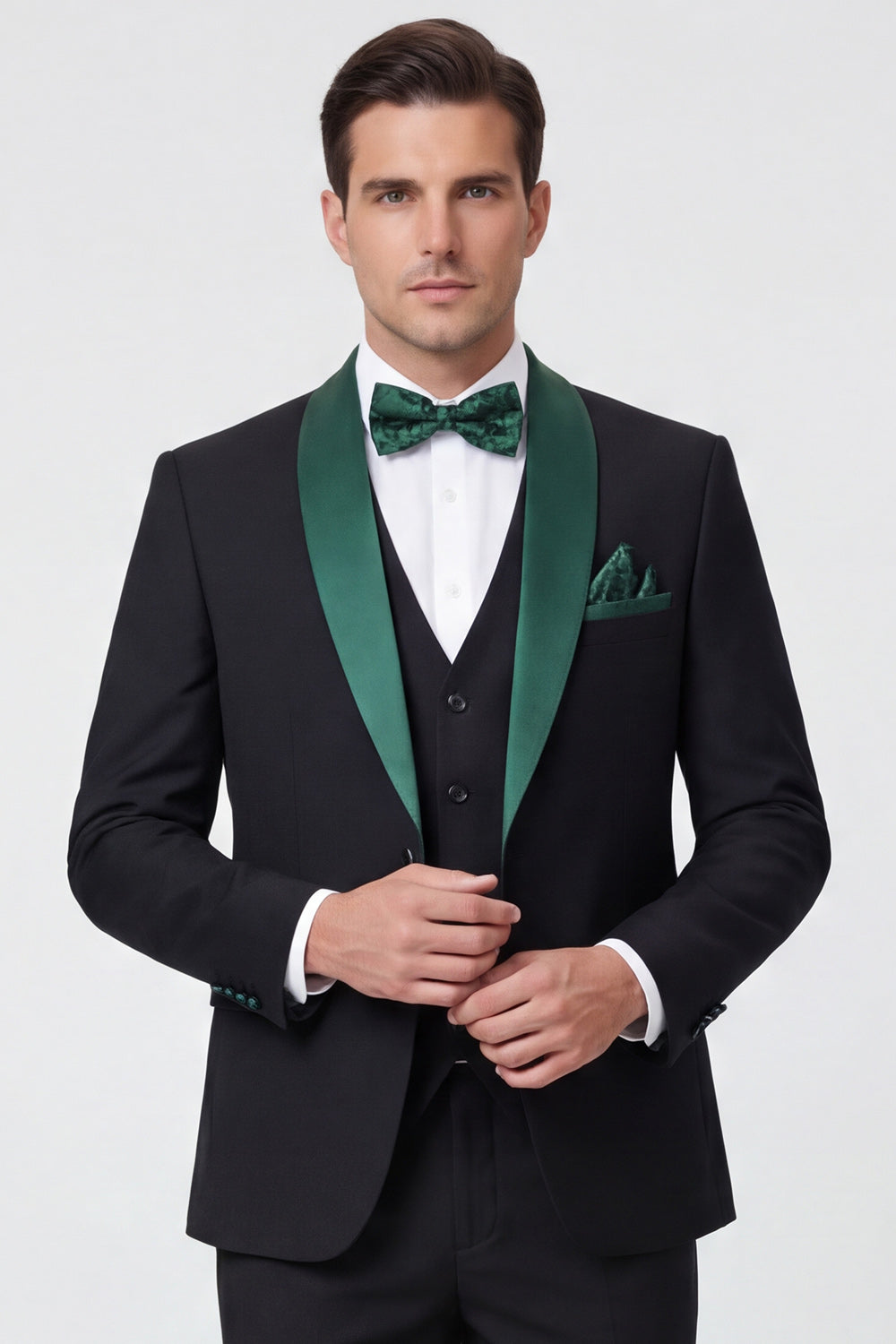 3 Piece Shawl Lapel Dark Green One Button Men's Prom Suits