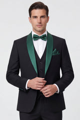 3 Piece Shawl Lapel Dark Green One Button Men's Prom Suits