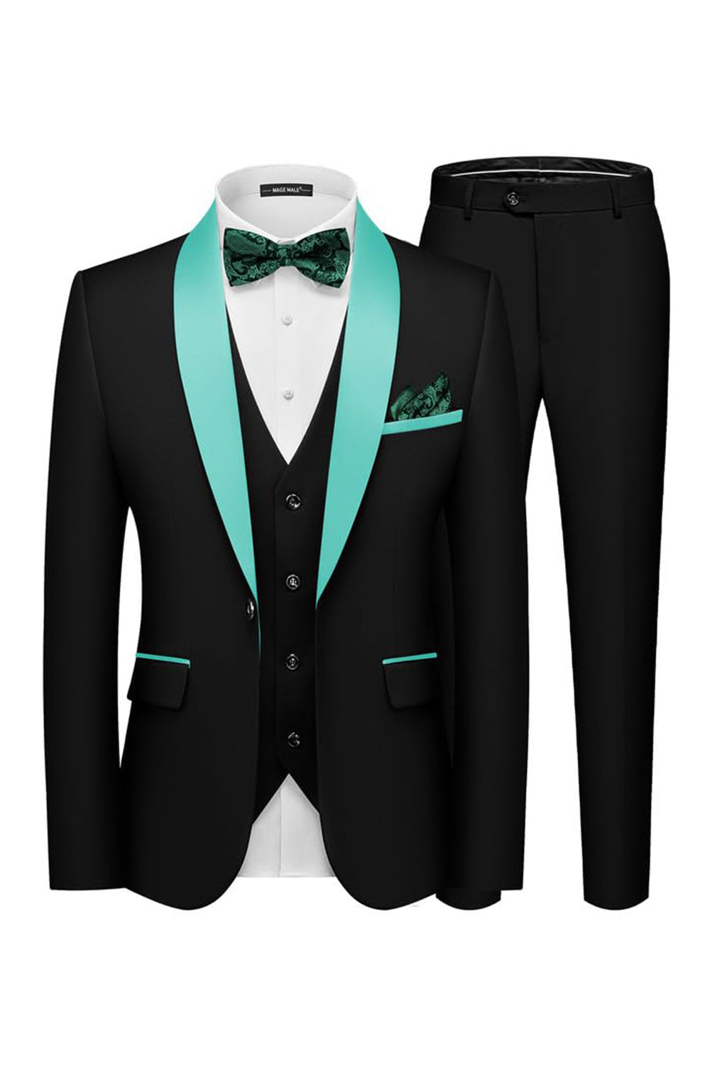3 Piece Shawl Lapel Dark Green One Button Men's Prom Suits