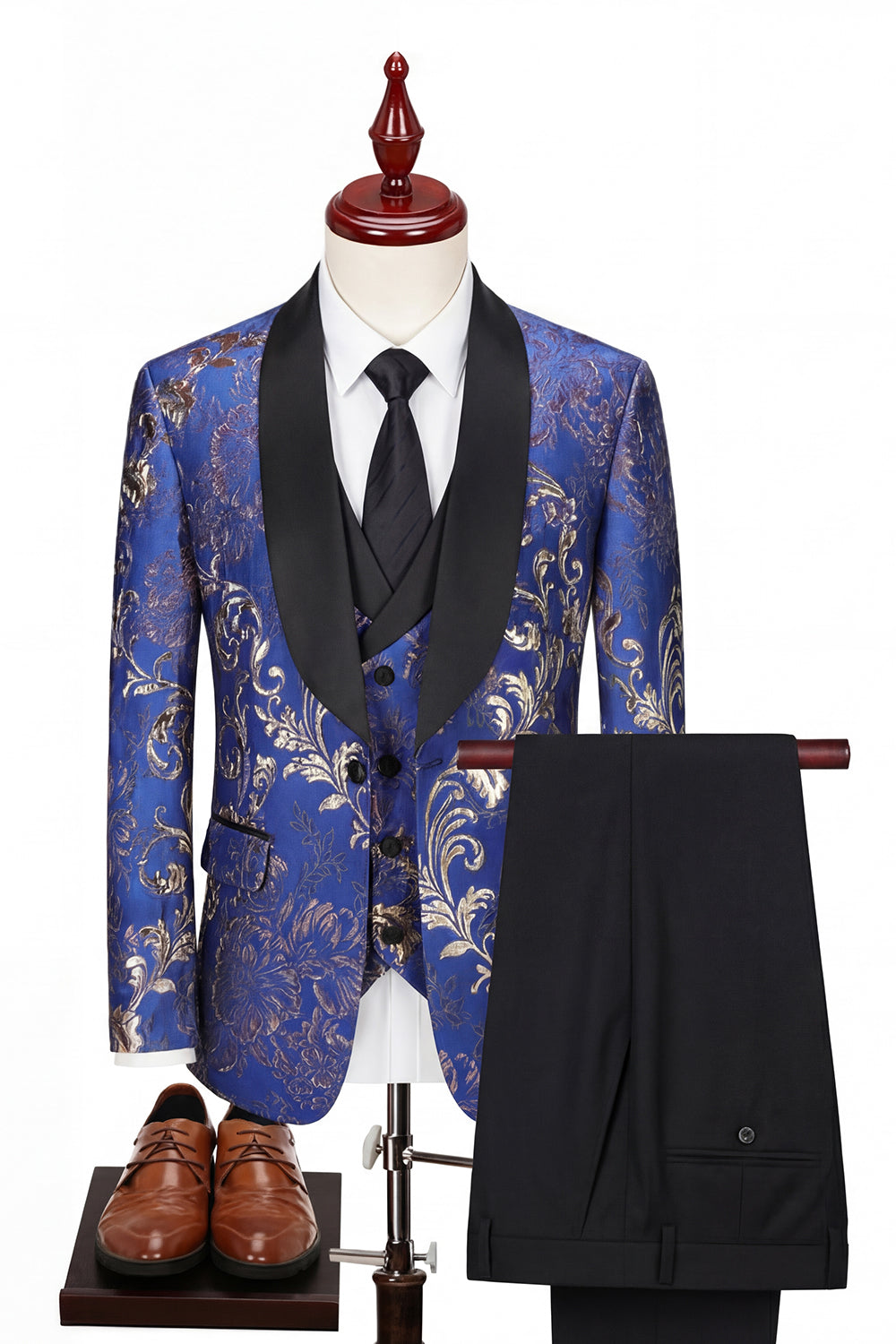 3 Piece Blue Shawl Lapel One Button Men's Wedding Suits