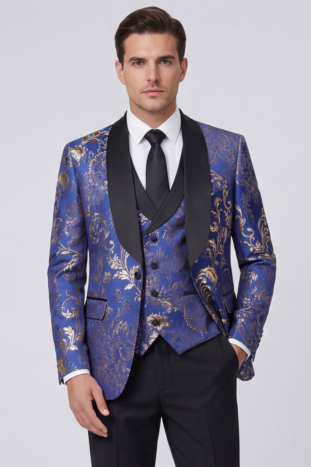 3 Piece Blue Shawl Lapel One Button Men's Wedding Suits