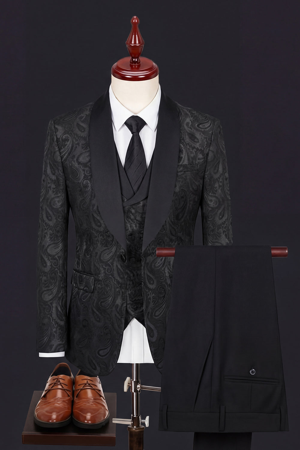 3 Piece Dark Green Shawl Lapel One Button Men's Prom Suits