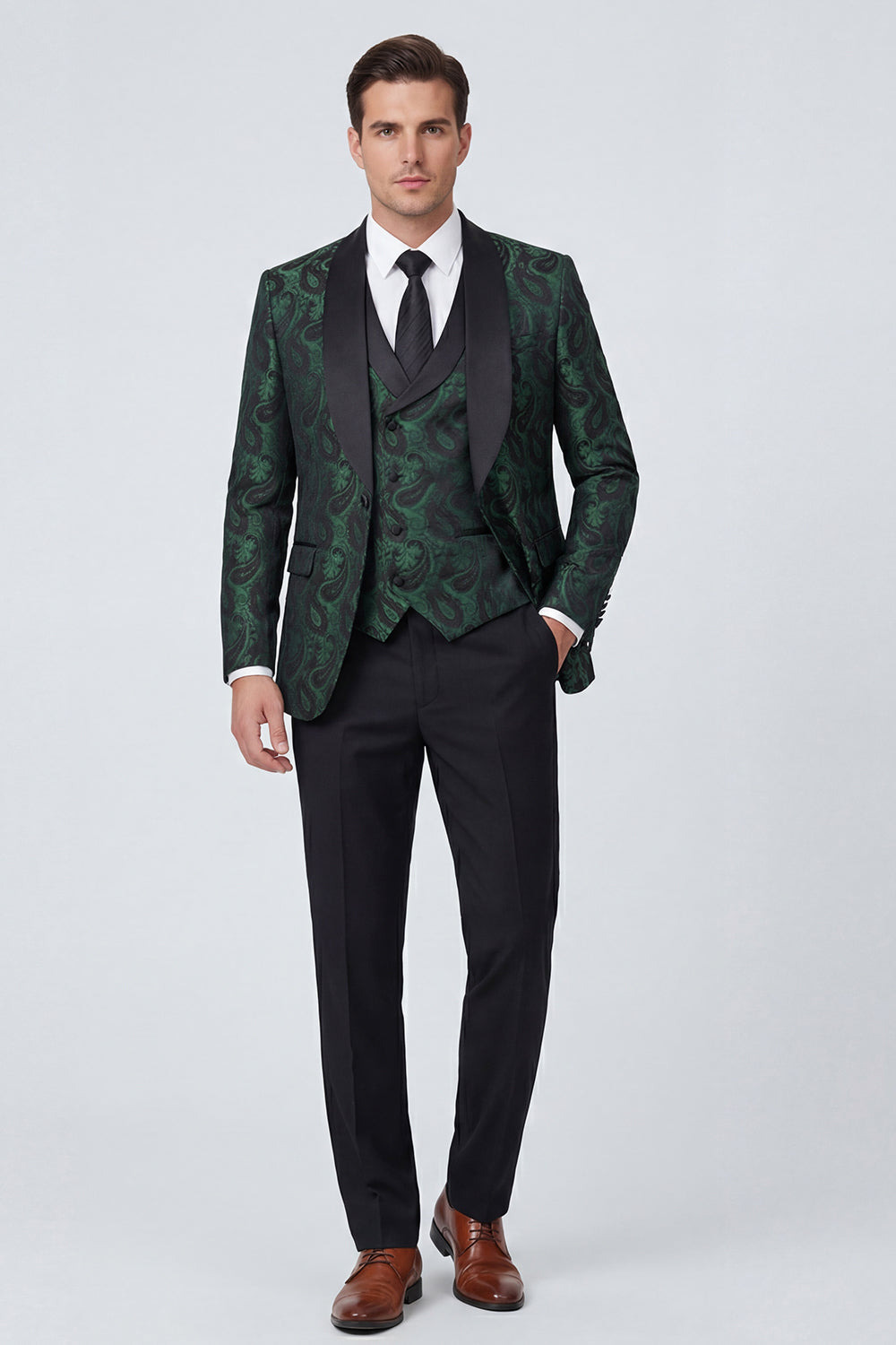 3 Piece Dark Green Shawl Lapel One Button Men's Prom Suits