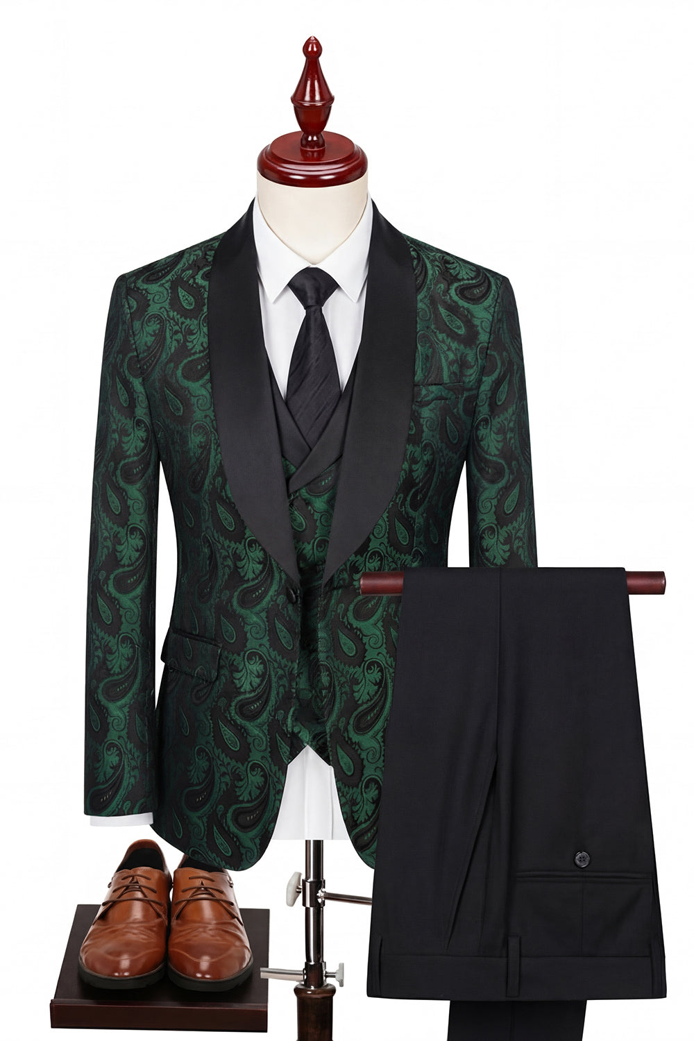 3 Piece Dark Green Shawl Lapel One Button Men's Prom Suits