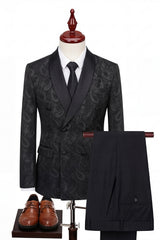 2 Piece Shawl Lapel Black Double Breasted Men's Wedding Suits