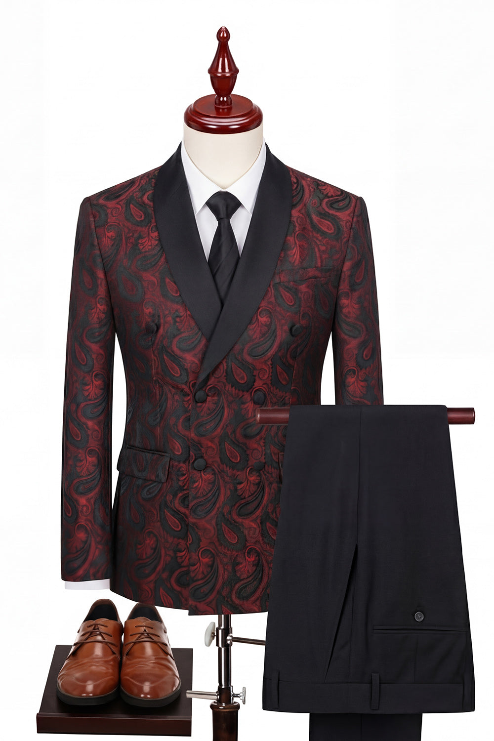 2 Piece Shawl Lapel Black Double Breasted Men's Wedding Suits