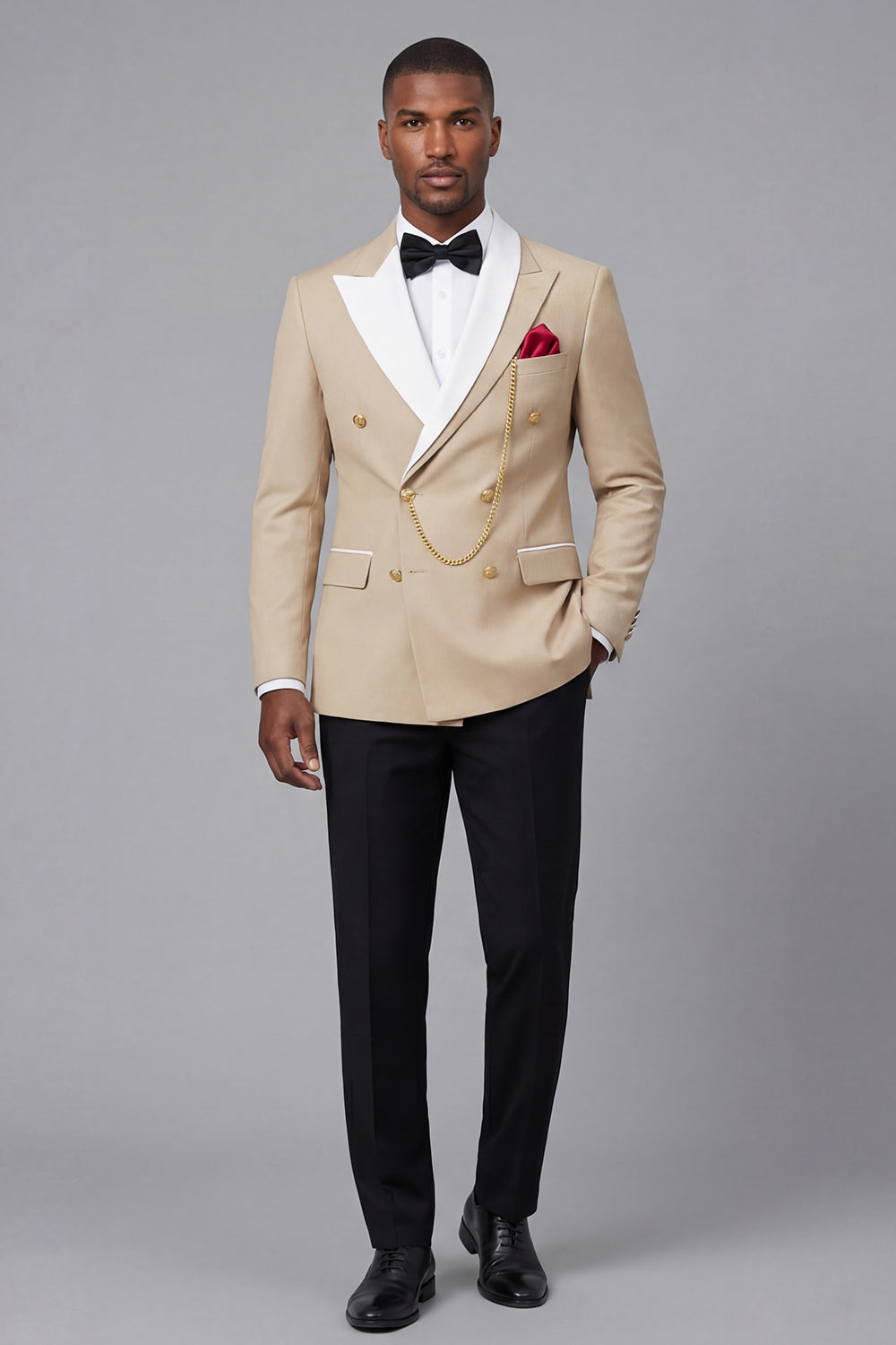2 Piece Champagne Peak Lapel Double Breasted Men's Prom Suits