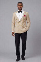 2 Piece Champagne Peak Lapel Double Breasted Men's Prom Suits