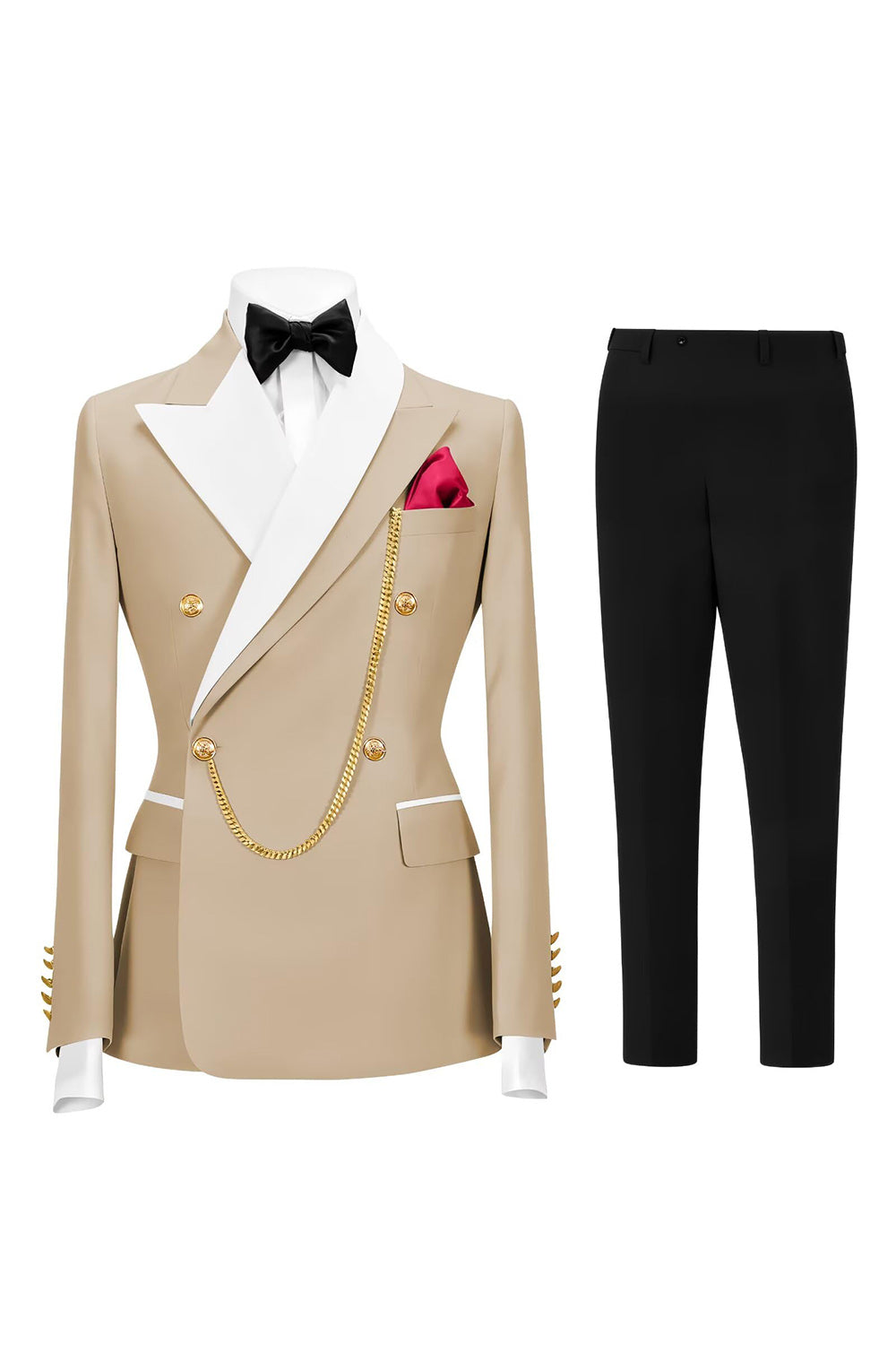 2 Piece Champagne Peak Lapel Double Breasted Men's Prom Suits