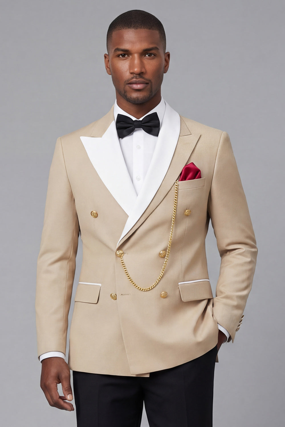 2 Piece Champagne Peak Lapel Double Breasted Men's Prom Suits