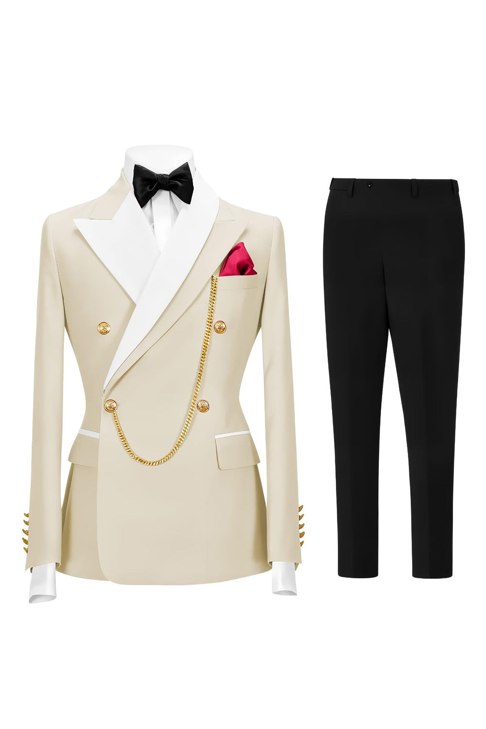 2 Piece Champagne Peak Lapel Double Breasted Men's Prom Suits