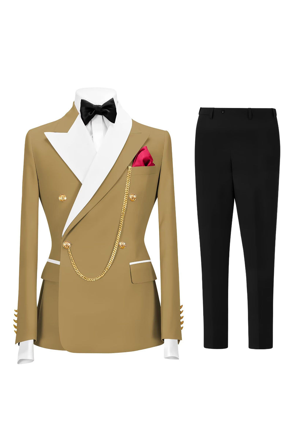 2 Piece Champagne Peak Lapel Double Breasted Men's Prom Suits