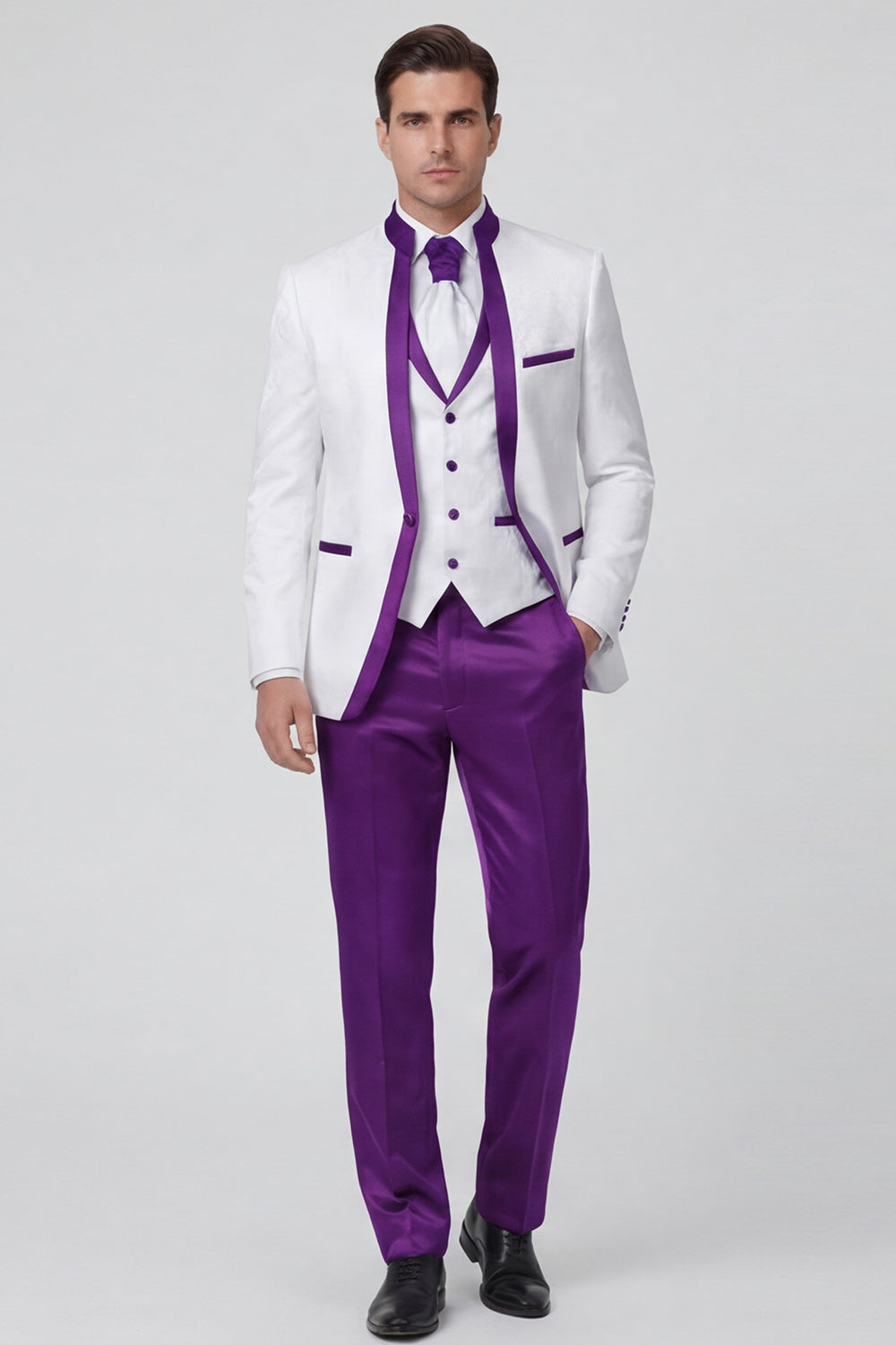 3 Piece Royal Blue One Button Printed Men's Prom Suits