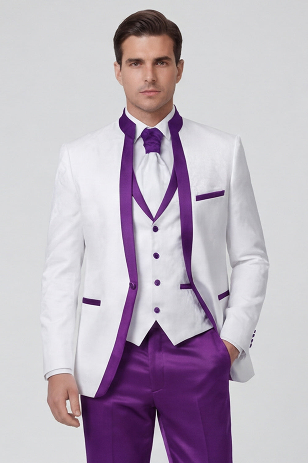 3 Piece Royal Blue One Button Printed Men's Prom Suits