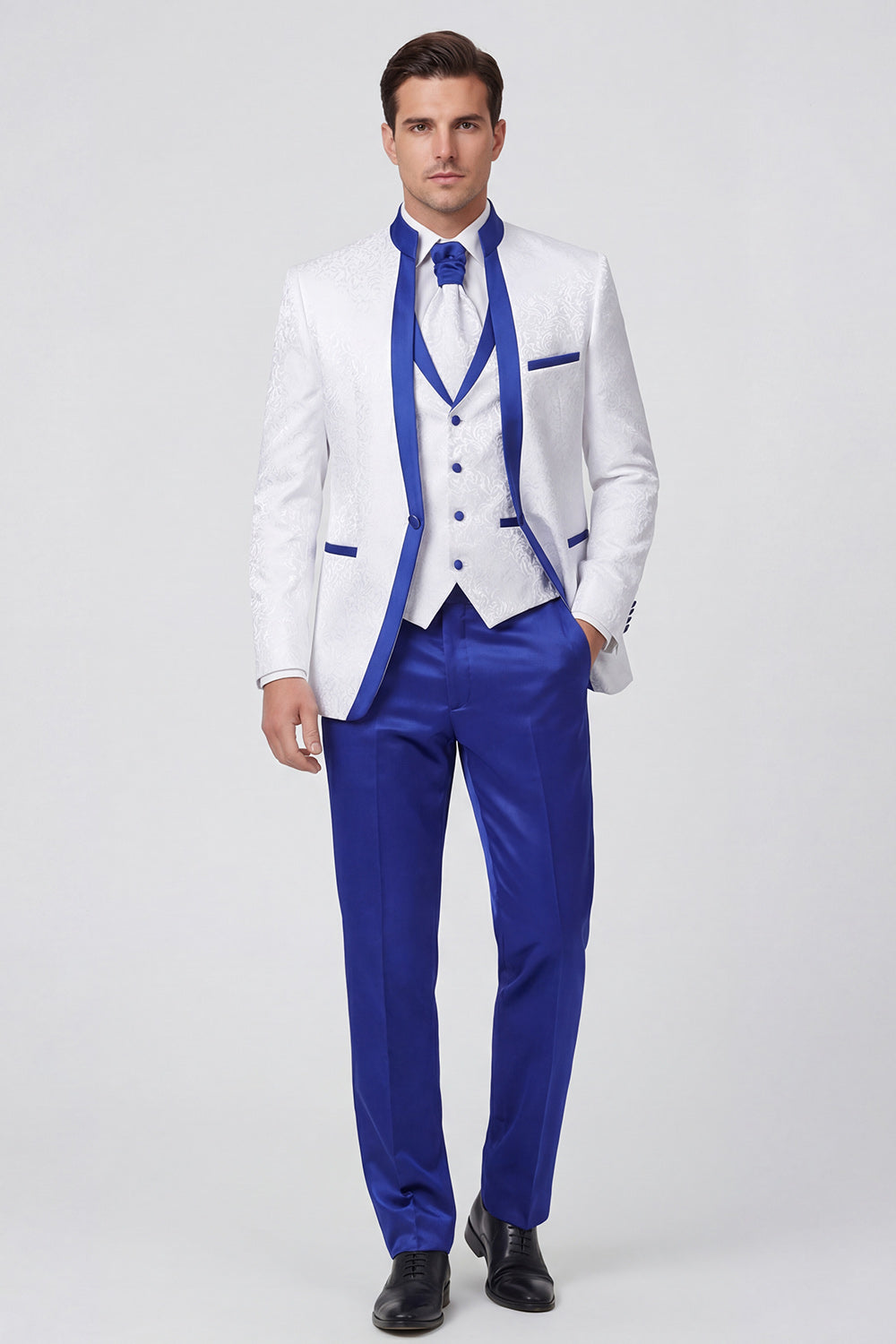 3 Piece Royal Blue One Button Printed Men's Prom Suits