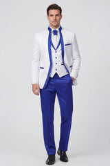 3 Piece Royal Blue One Button Printed Men's Prom Suits