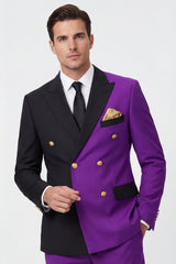 2 Piece Peak Lapel Double Breasted Purple Men's Prom Suits