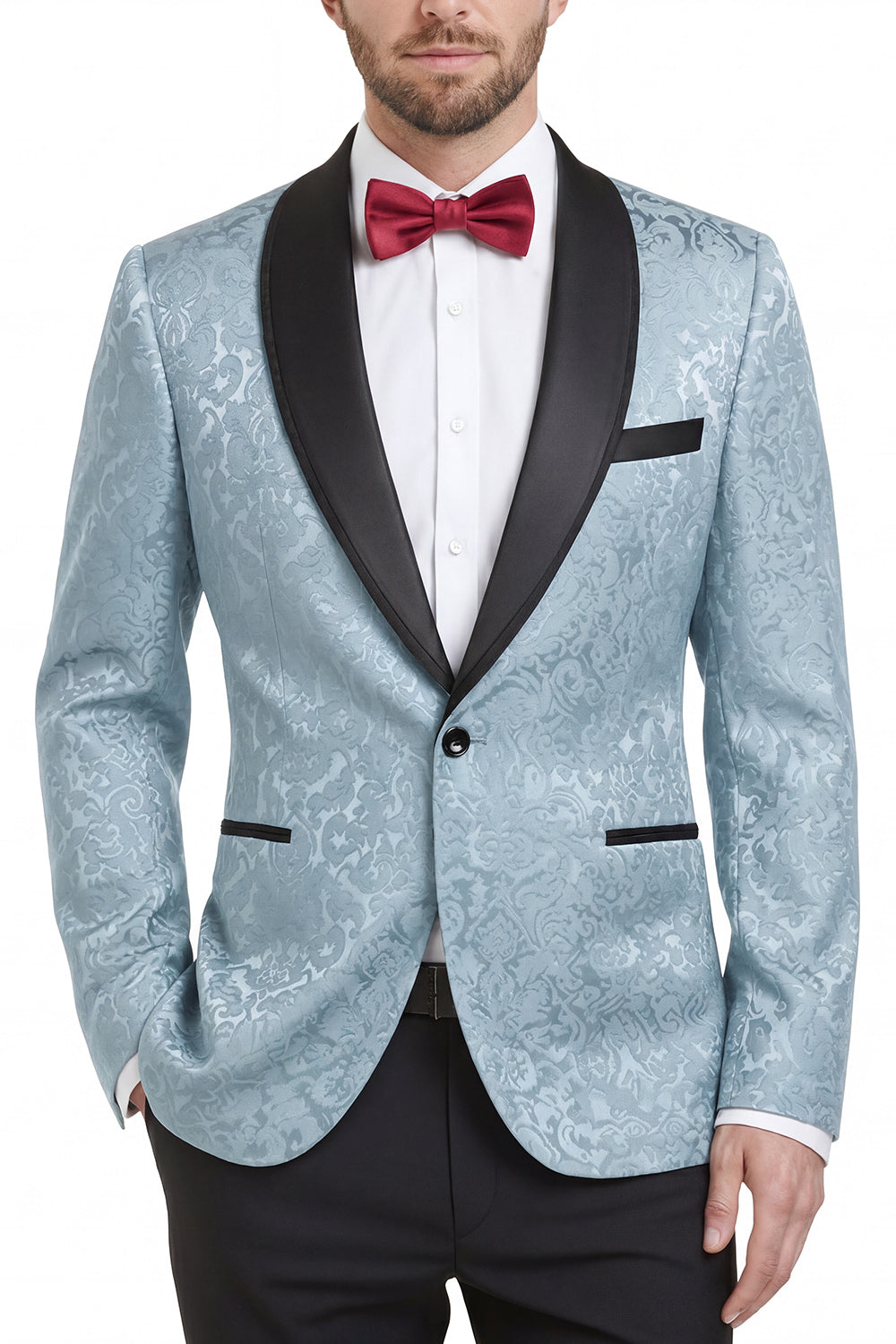 2 Piece Royal Blue Shawl Lapel One Button Printed Men's Prom Suits