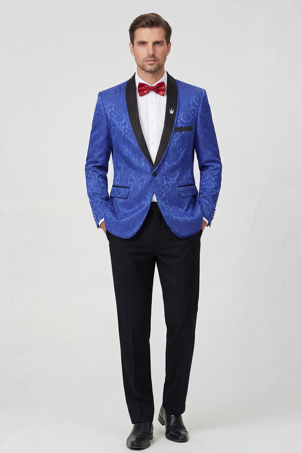 2 Piece Royal Blue Shawl Lapel One Button Printed Men's Prom Suits