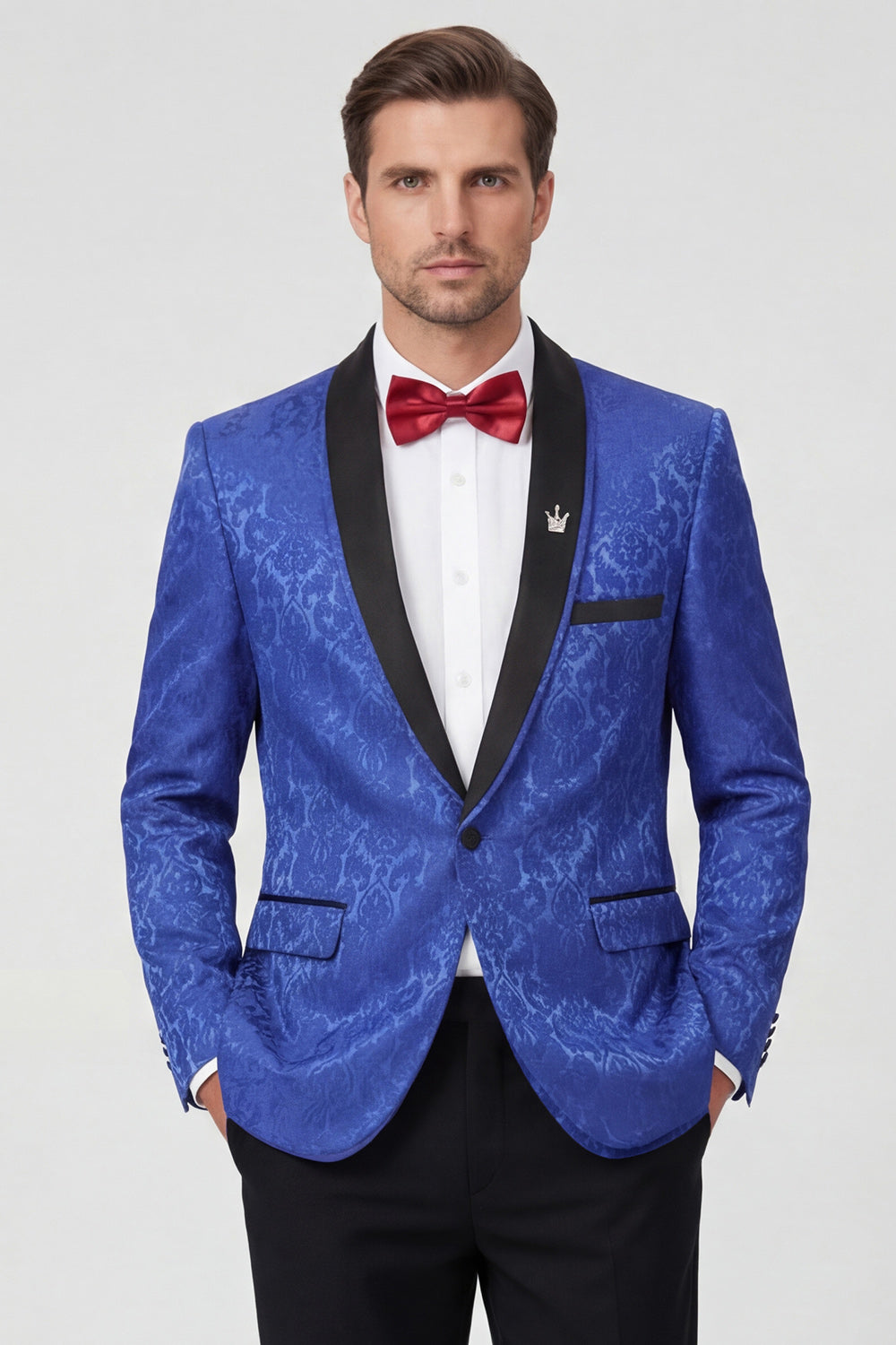 2 Piece Royal Blue Shawl Lapel One Button Printed Men's Prom Suits