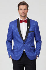 2 Piece Royal Blue Shawl Lapel One Button Printed Men's Prom Suits