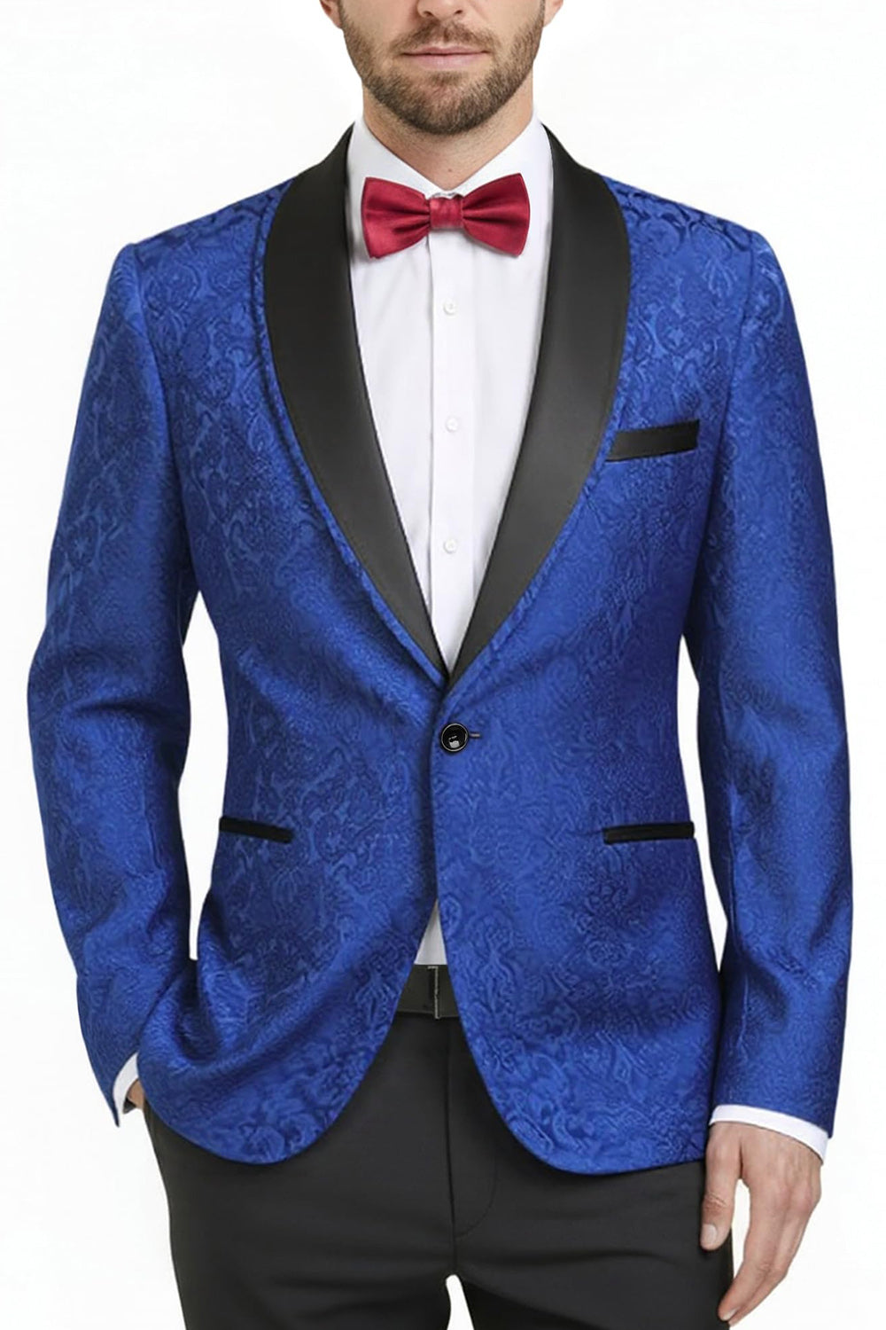 2 Piece Royal Blue Shawl Lapel One Button Printed Men's Prom Suits
