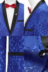 2 Piece Royal Blue Shawl Lapel One Button Printed Men's Prom Suits
