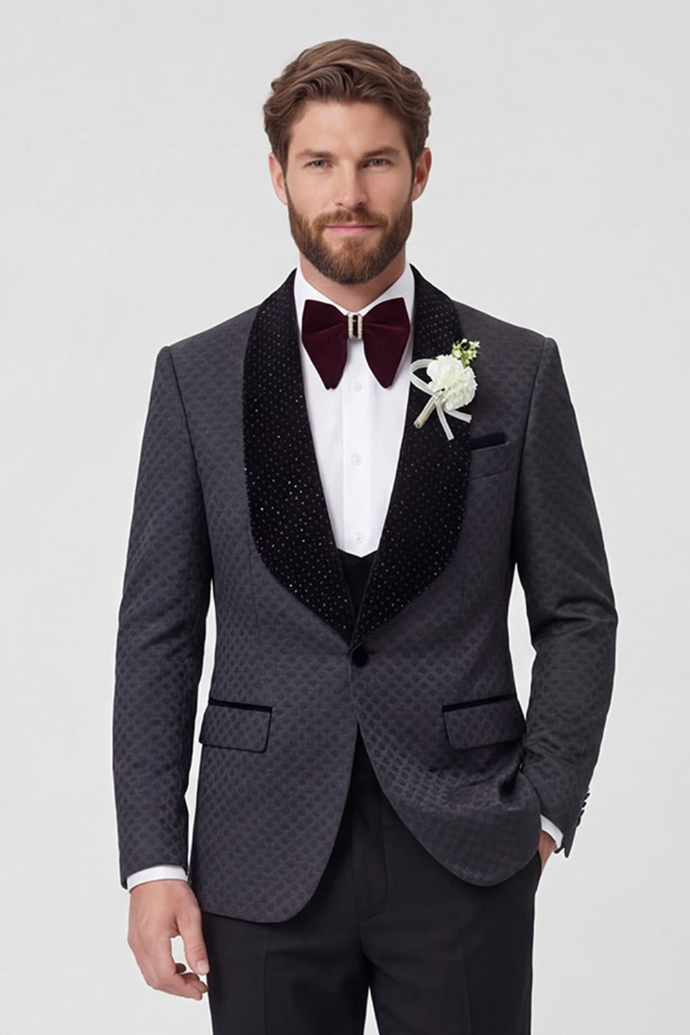 2 Piece Black Shawl Lapel One Button Men's Wedding Suits with Beading