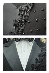 2 Piece Black Peak Lapel Double Breasted Men's Prom Suits with Beading