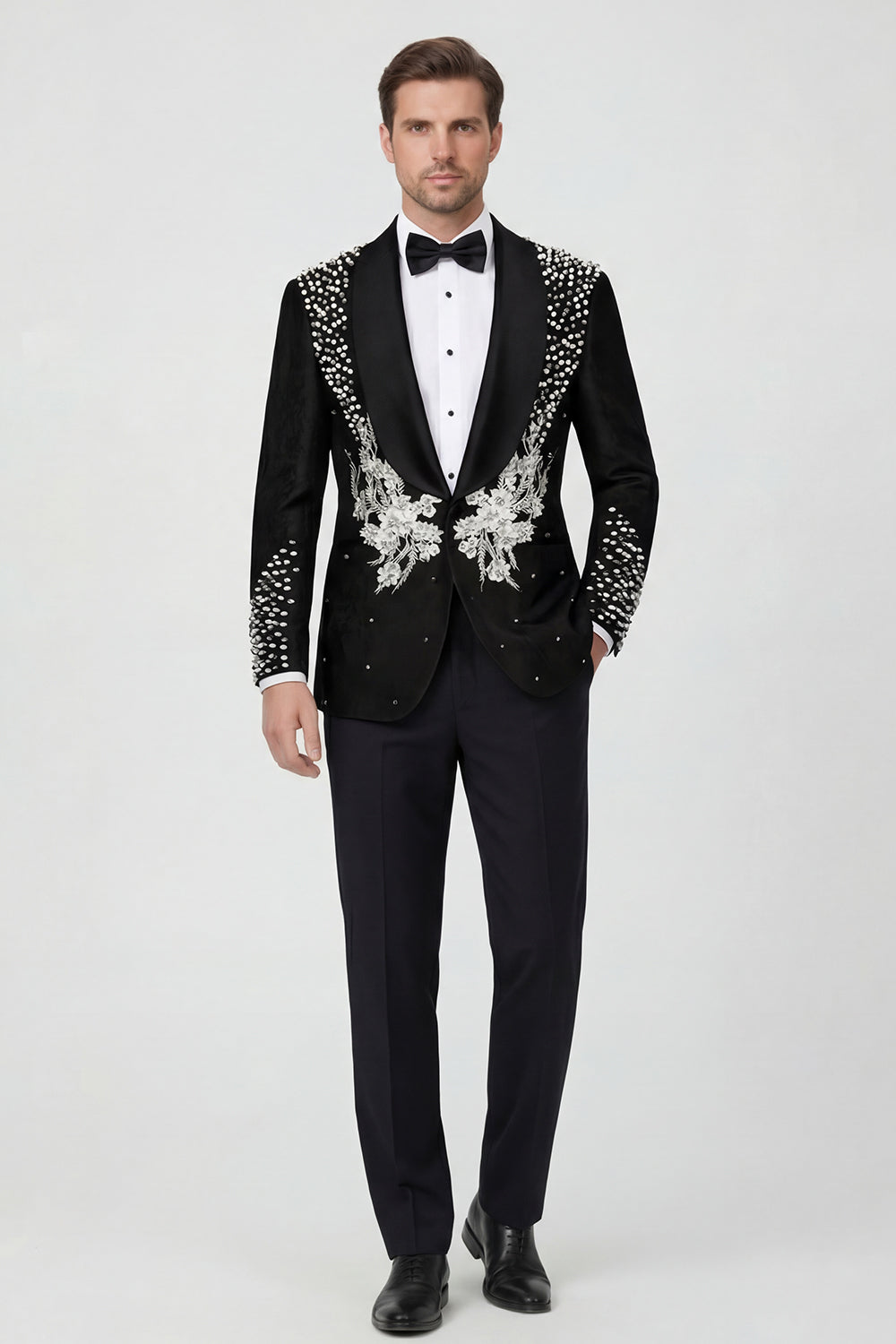 2 Piece Black Shawl Lapel One Button Beaded Men's Wedding Suits
