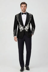 2 Piece Black Shawl Lapel One Button Beaded Men's Wedding Suits