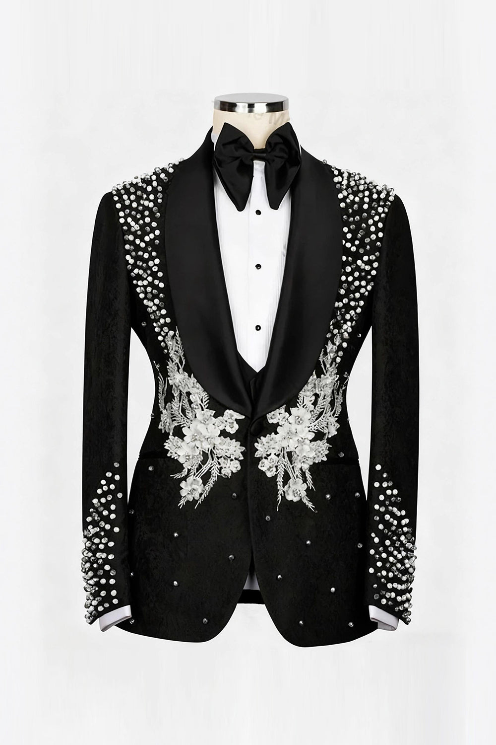 2 Piece Black Shawl Lapel One Button Beaded Men's Wedding Suits