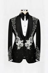 2 Piece Black Shawl Lapel One Button Beaded Men's Wedding Suits