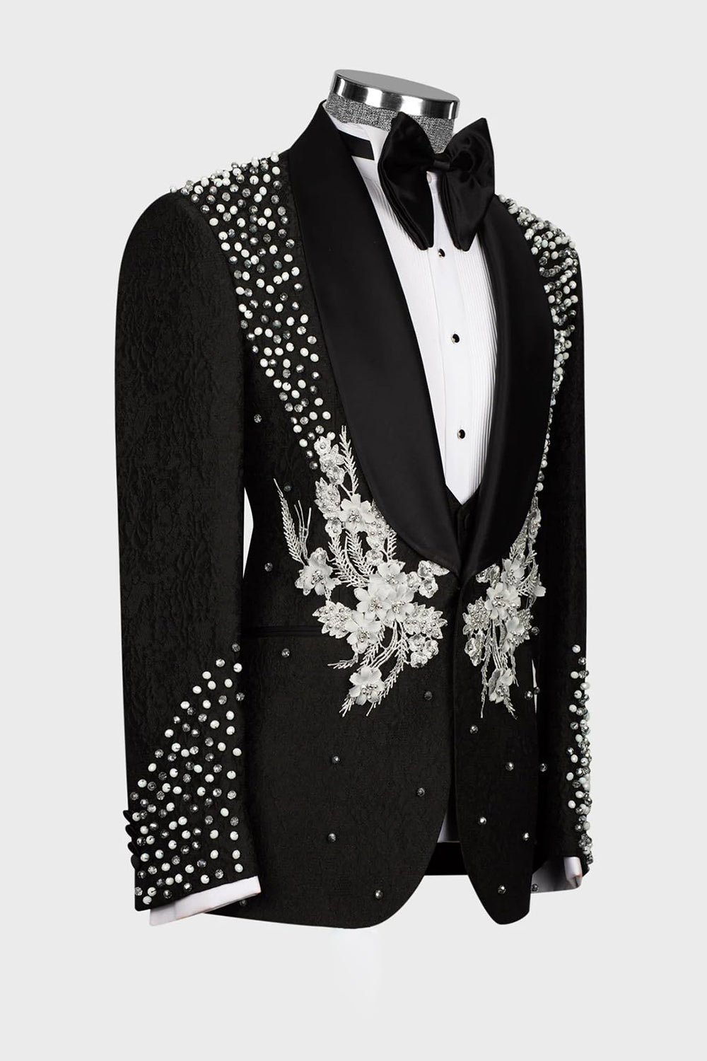 2 Piece Black Shawl Lapel One Button Beaded Men's Wedding Suits