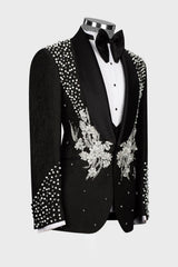 2 Piece Black Shawl Lapel One Button Beaded Men's Wedding Suits