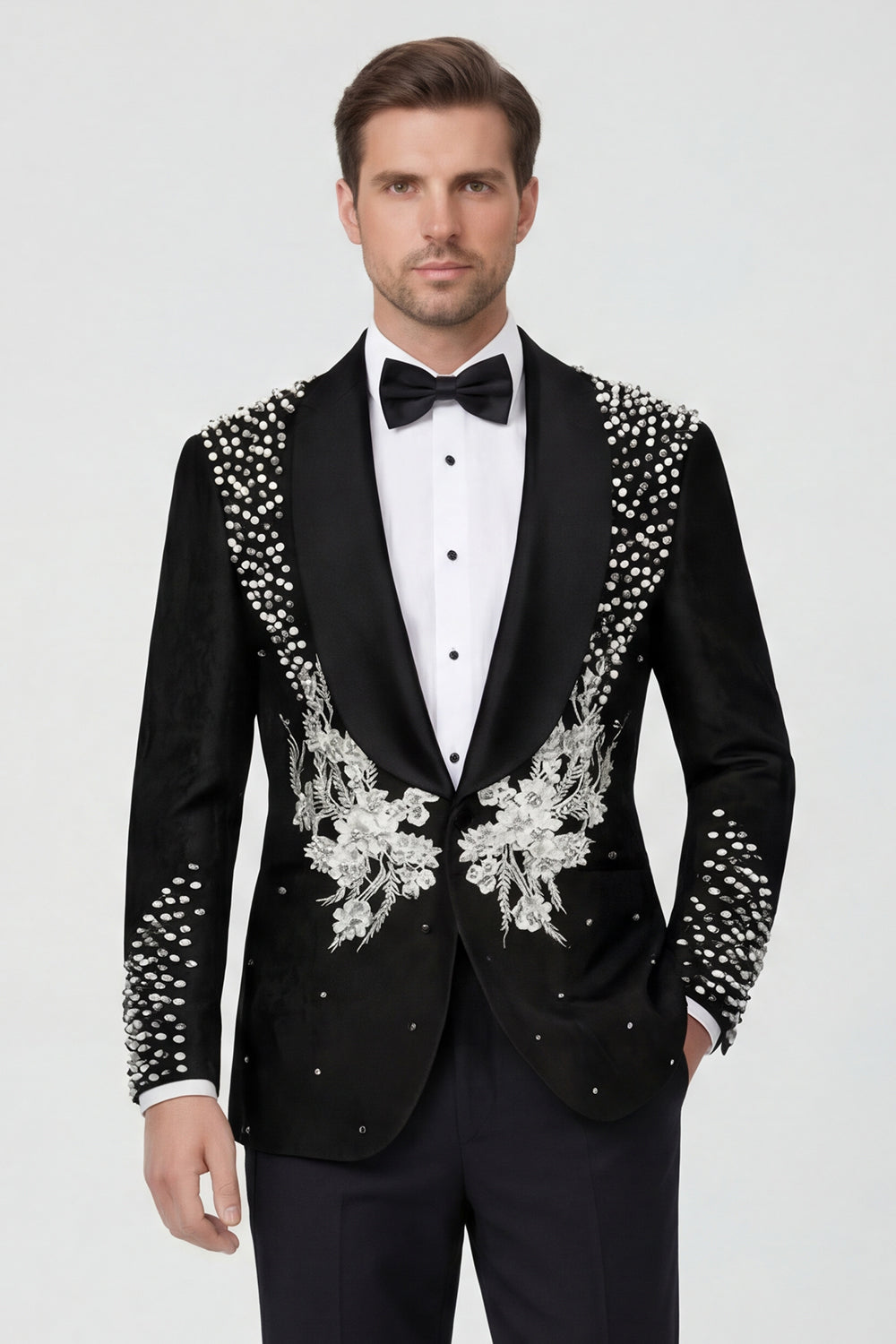 2 Piece Black Shawl Lapel One Button Beaded Men's Wedding Suits
