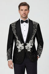 2 Piece Black Shawl Lapel One Button Beaded Men's Wedding Suits