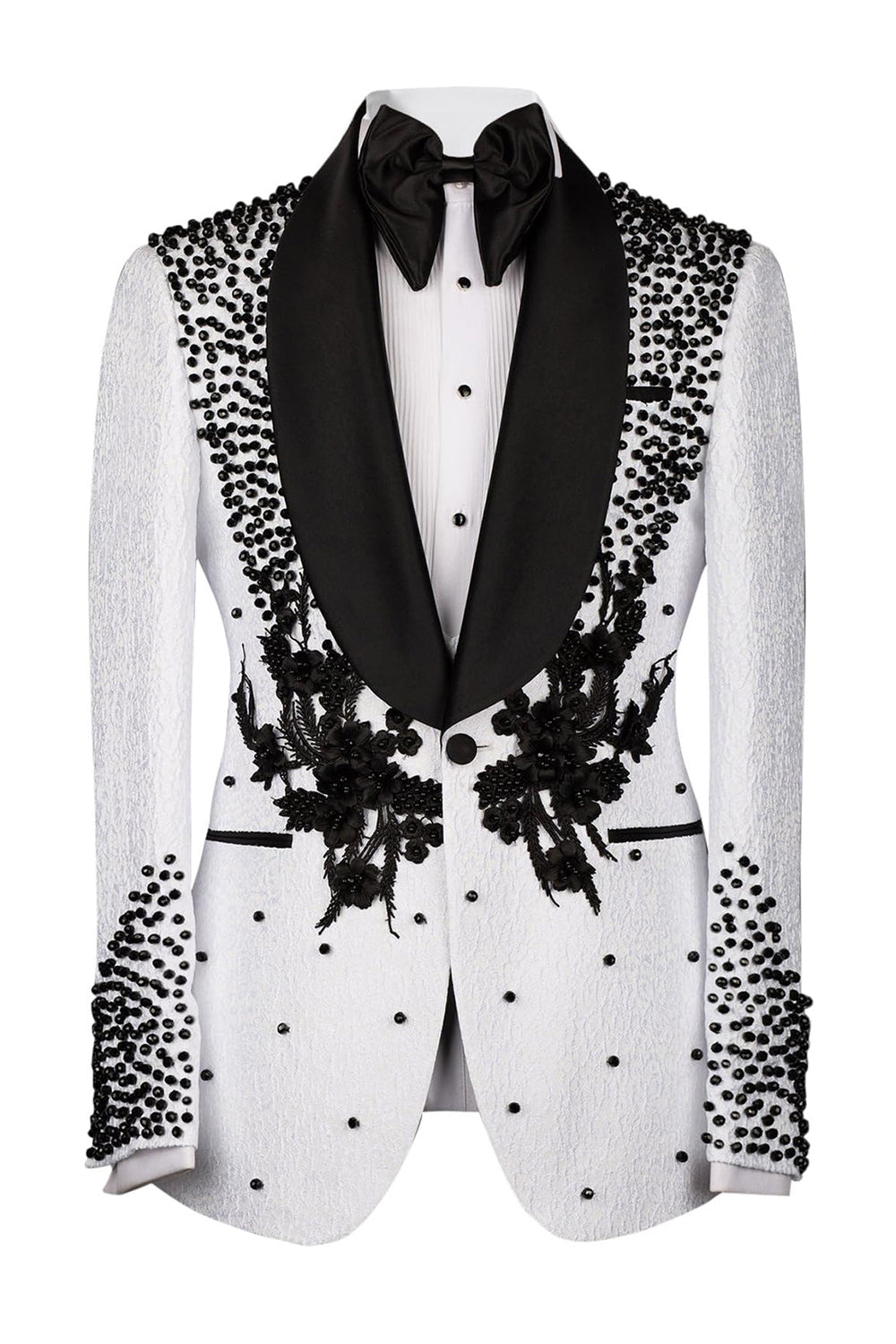 2 Piece Black Shawl Lapel One Button Beaded Men's Wedding Suits