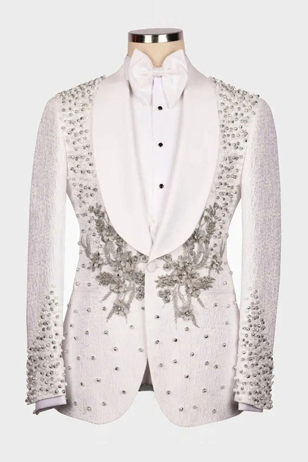 2 Piece Black Shawl Lapel One Button Beaded Men's Wedding Suits