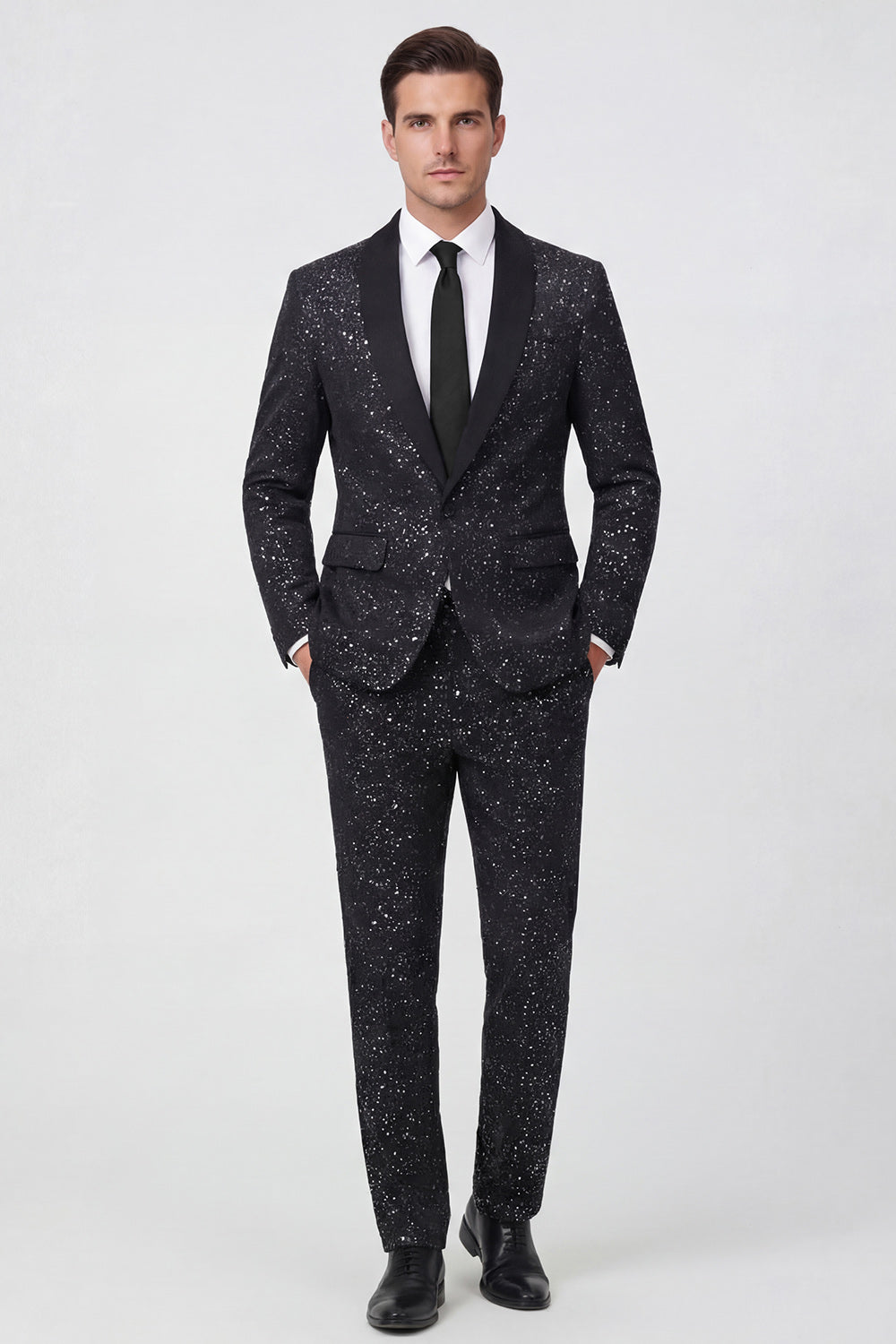 2 Piece Black One Button Shawl Lapel Glitter Men's Suits