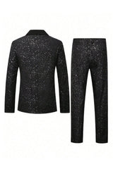 2 Piece Black One Button Shawl Lapel Glitter Men's Suits